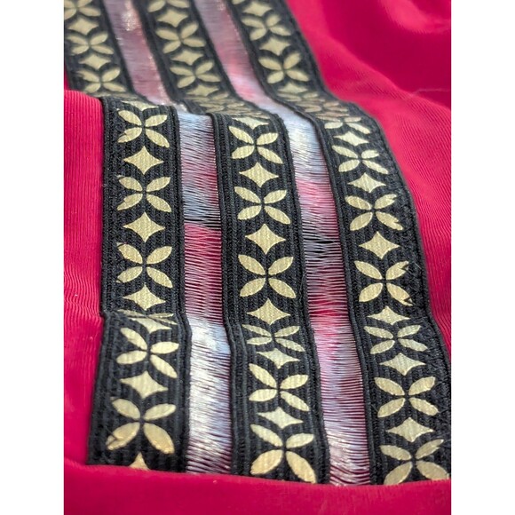 Red One-Piece Swimsuit – Size M – Metallic Gold Piping & Sheer Floral Waist Band - Picture 5 of 10